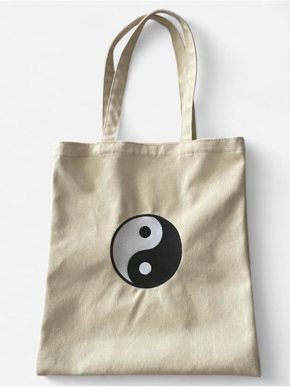 Forever 21 Cream Canvas Tote with Black & White Yin Yang